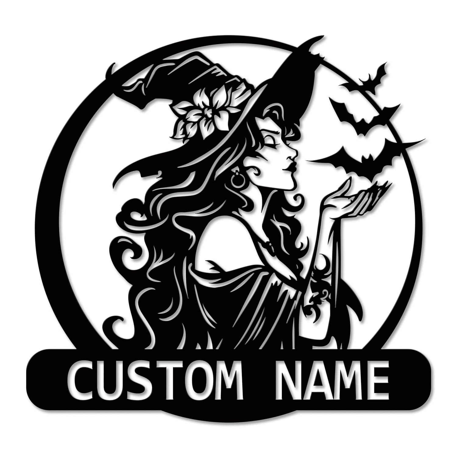 Personalized Witch Metal Wall Art - Custom Moon & Spellbook Decor - Gothic Gift for Witches, Halloween & Mystical Home Decor (Style-7)