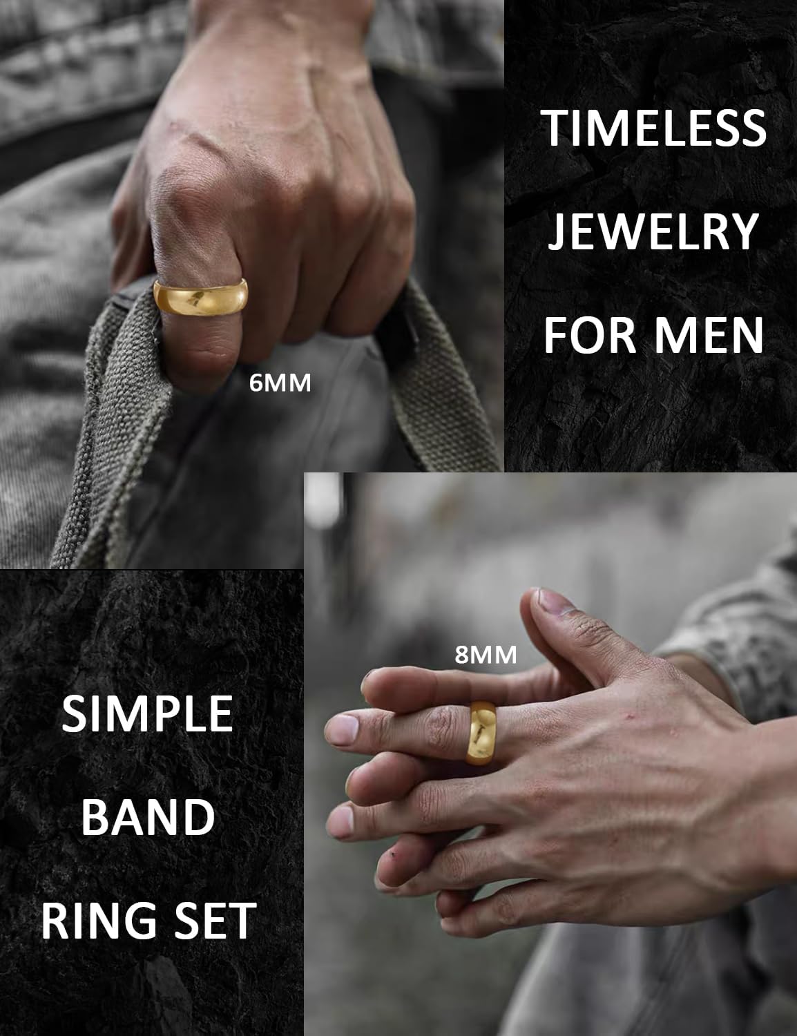 Stainless Steel Rings for Men Women Gold Plated Wedding Band Rings 4MM 6MM 8MM Domed High Polished Mens Ring Comfort Fit 6-13 - Image 4