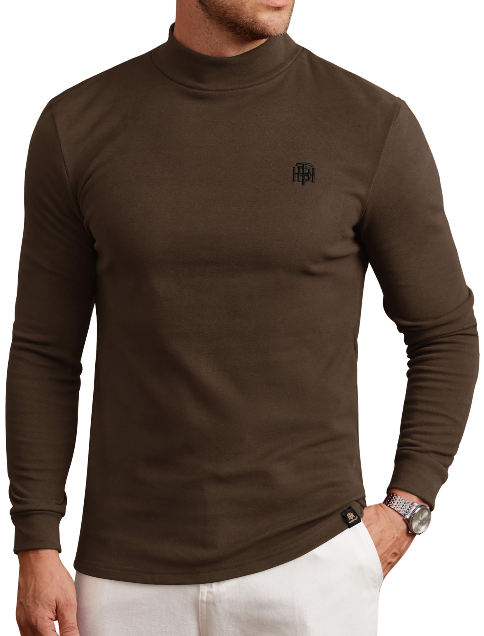 Herberton Mens Mock Turtleneck Shirts Thermal Fleece Casual Undershirt