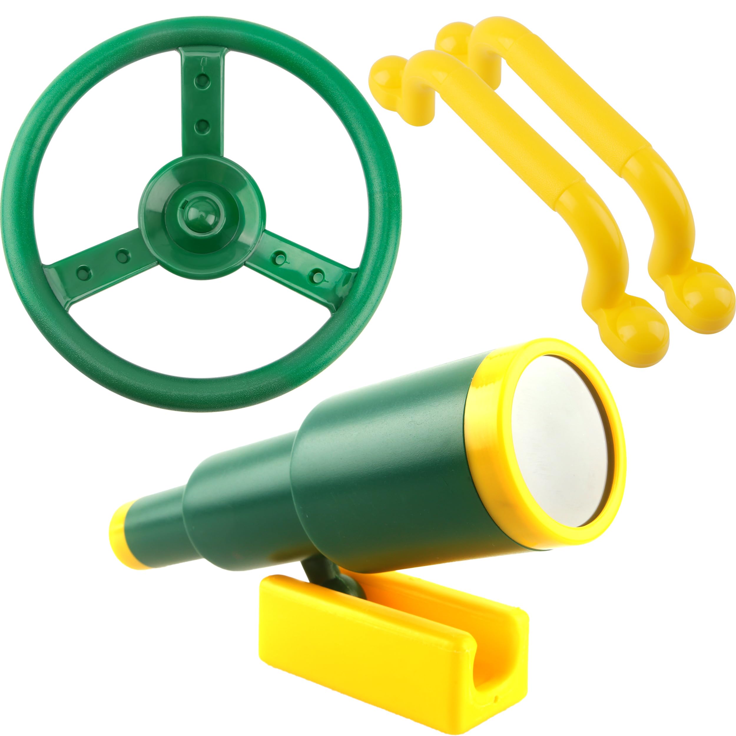 Haconba Playground Accessories Swingset Plastic Pirate Ship Steering Wheel Safety Handles Telescope for Kids Outdoor Playground Treehouse Jungle Gym Accessories (4 Pcs- Green,Yellow Set)