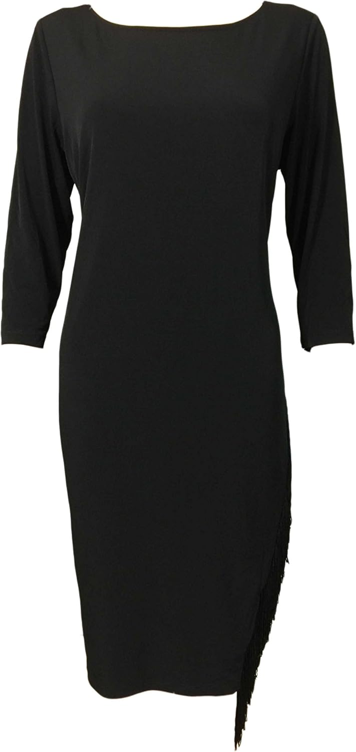 Calvin Klein Elbow Sleeve Fringed Dress, Black (14) at Amazon Women’s