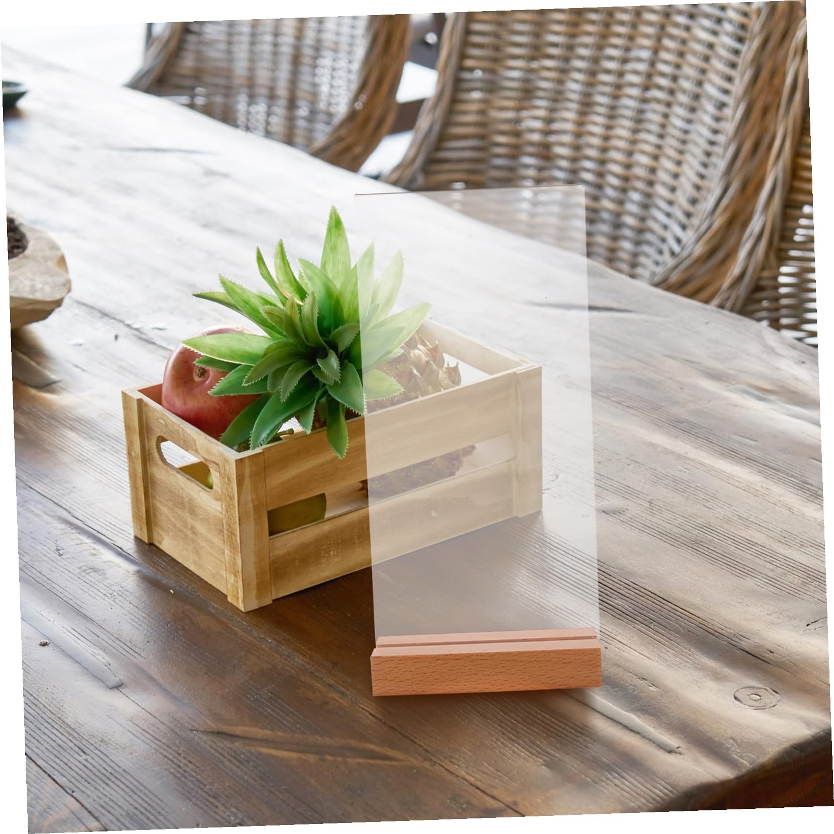 NUOBESTY 5 piezas Soporte de Señal Acrílico Transparente Vertical con Base de Madera para Menús y Carteles para Bodas Restaurantes y Oficinas