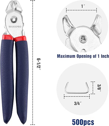 Miniatura 6 de WORKPRO Alicates de anillo de cerdo con 500 anillos de cerdo de 34 pulgadas, anillos de cerdo de acero galvanizado perfectos para tapicería de