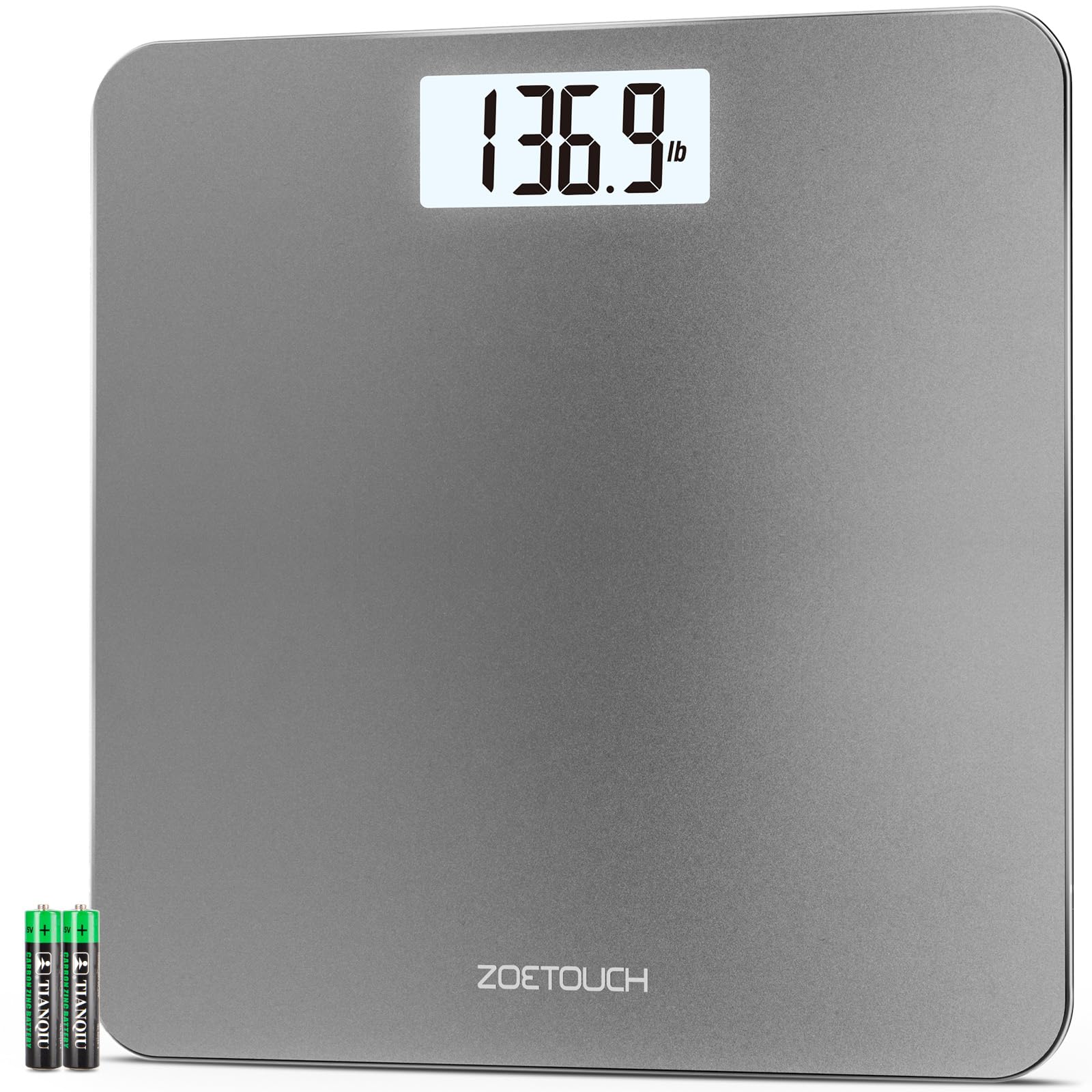 Bathroom Scale for Body Weight Digital Weighing Machine with Backlit LCD Display, Most Accurate Bath Scale for People, High Precision, Grey,Tempered Glass Batteries Included, 396lb/180kg
