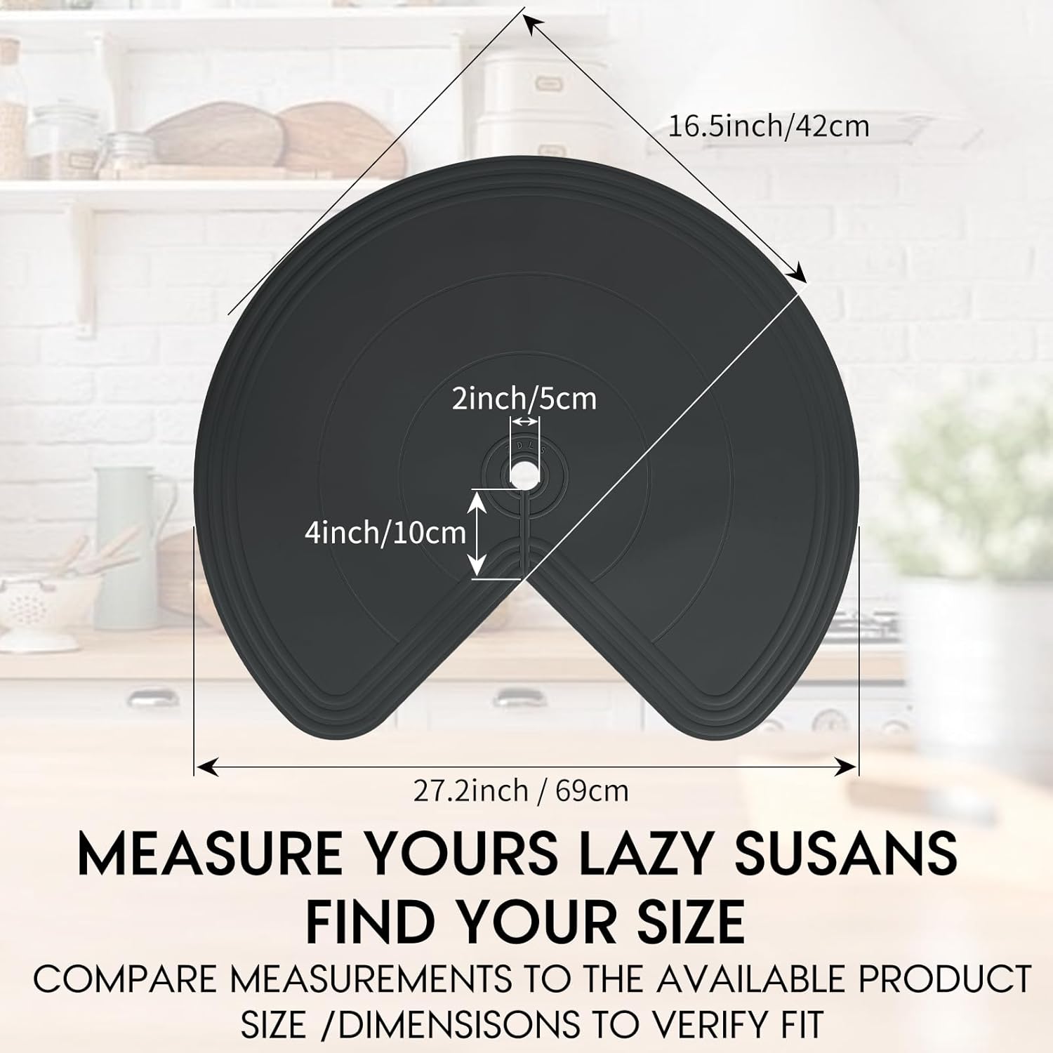 Lazy Susan Shelf Liner,Silicone Lazy Susan Liners for Kitchen Turntables – Non-Slip and Heat-Resistant for Added Convenience 2PCS 27.2" Black