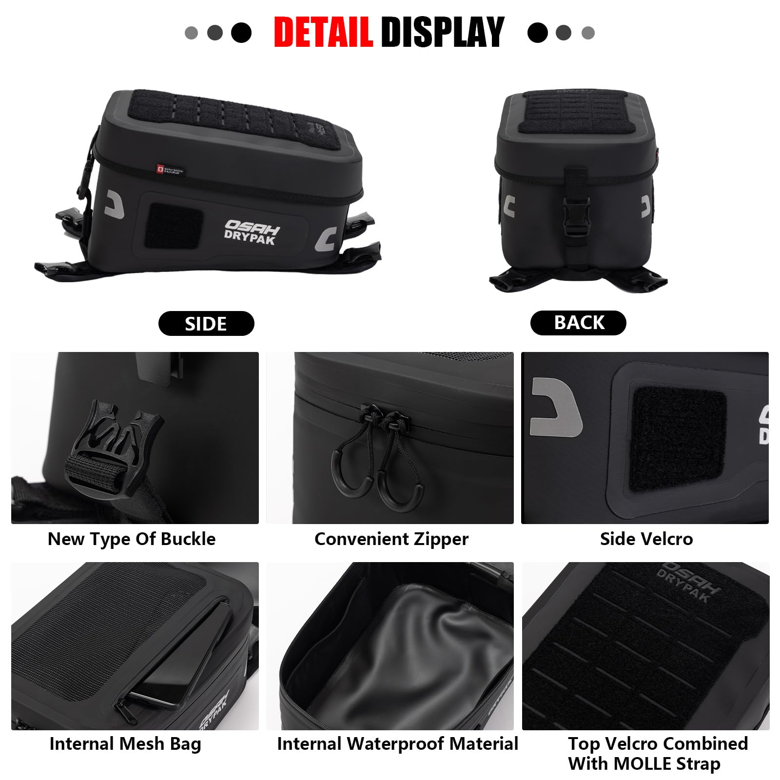 Motorrad Tanktasche wasserdicht TPU – Multifunktional Tank- & Sitz-Tasche, für die meisten Enduro/Adventure Motorräder – Camping/Reisen/Offroad – Schwarz, 6L