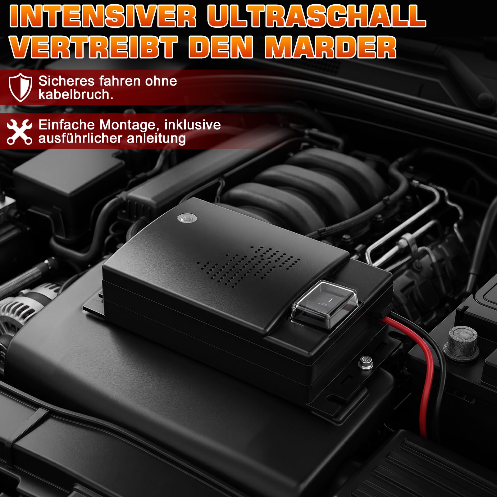 Marderschreck Auto mit Ultraschall Marderabwehr für 12V Autobatterie