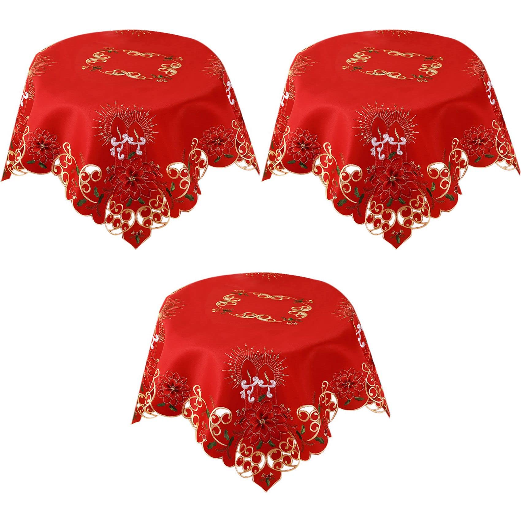 Hndhbfgrt 3X Christmas Embroidered Table Cloth,Hollow-Out Round Table Cloth,for Restaurant Dinning Party Banquet Events,33 Inch
