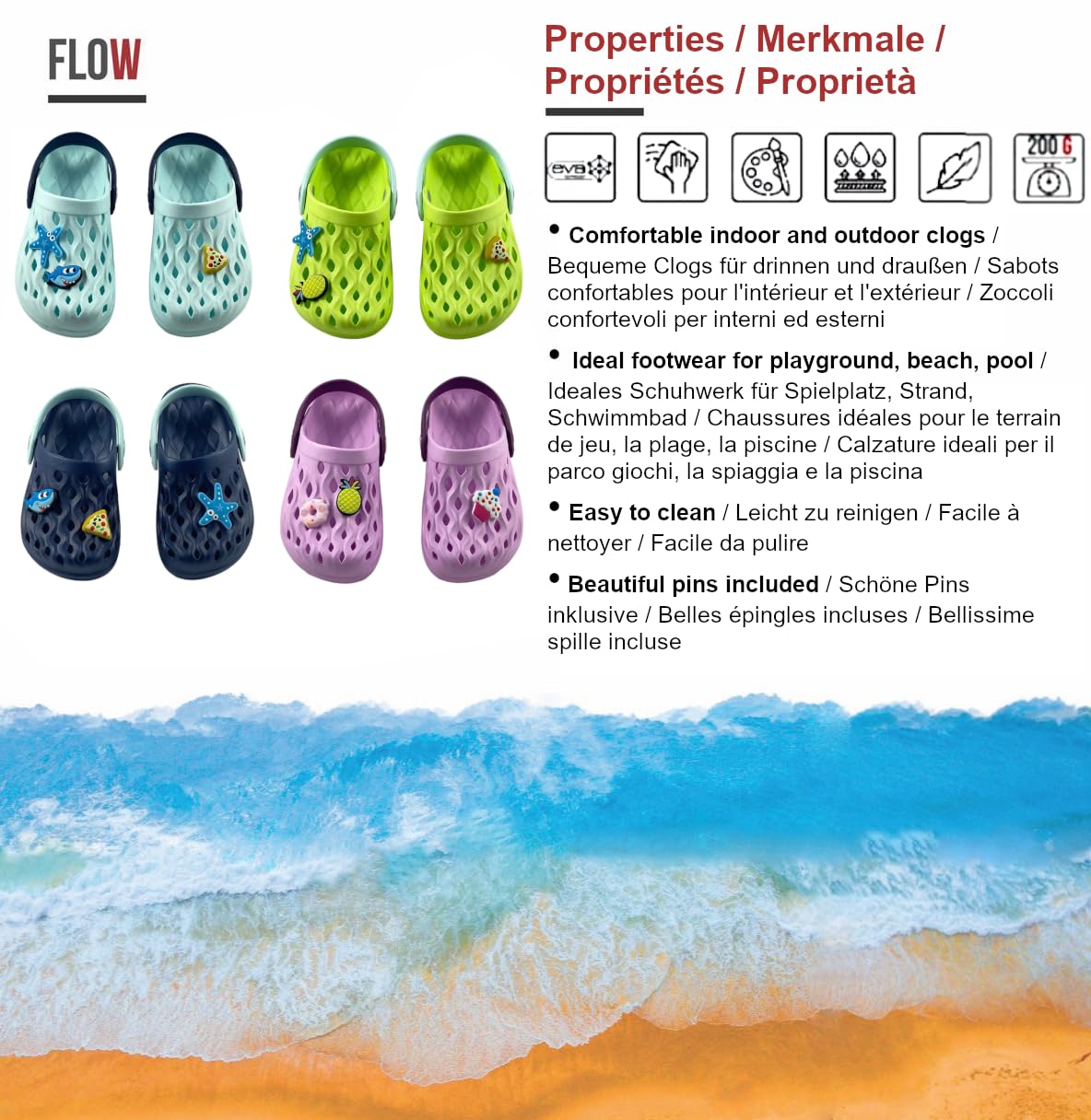Sabots EVA Enfants Garçons Filles Unisexes Charms Breloques 24-34 EU