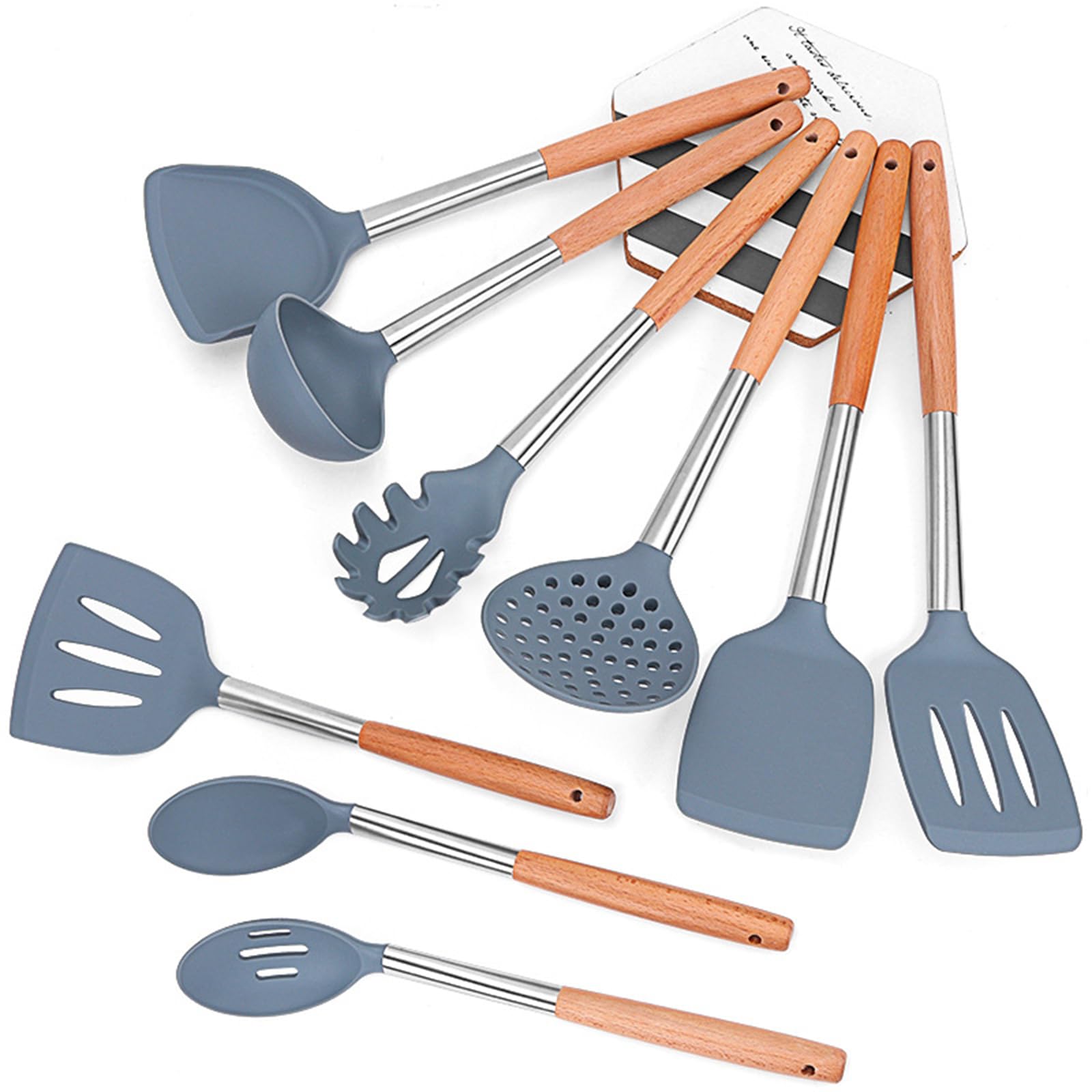 Küchenhelfer Set, 9 teiliges Silikon Kochutensilien Kochbesteck Set, Hitzebeständiger Kochgeschirr, Antihaft Kochset Küchenutensilien, Spülmaschinenfest