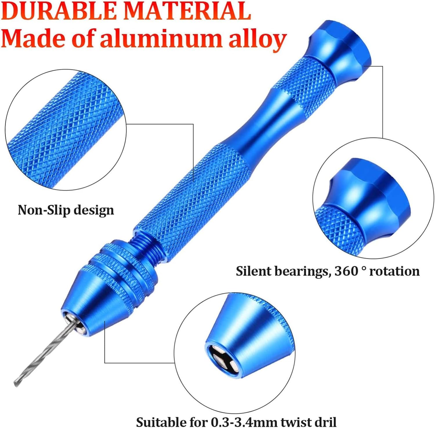 76pcs Mini Hand Drill Set with Precision Rotary Drill Bits, Blue Textured Handle Pin Vise for Jewelry Making, Woodworking, and Manual Craft Drilling