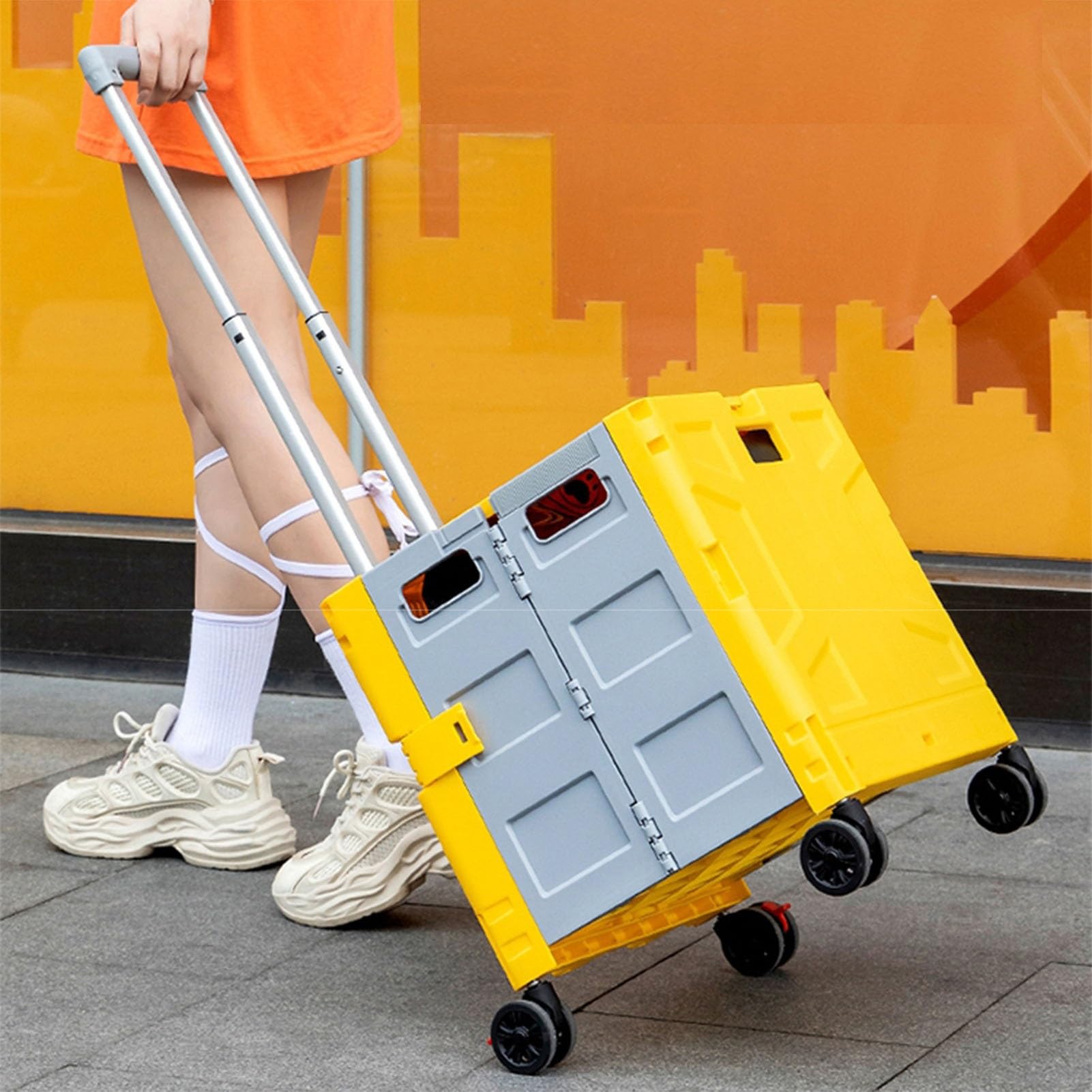 Składany wózek na zakupy, lekki wózek o pojemności 30 l, do ogrodu, na kemping, piknik i podróż, wszechstronna konstrukcja typu push/pull dla łatwego transportu