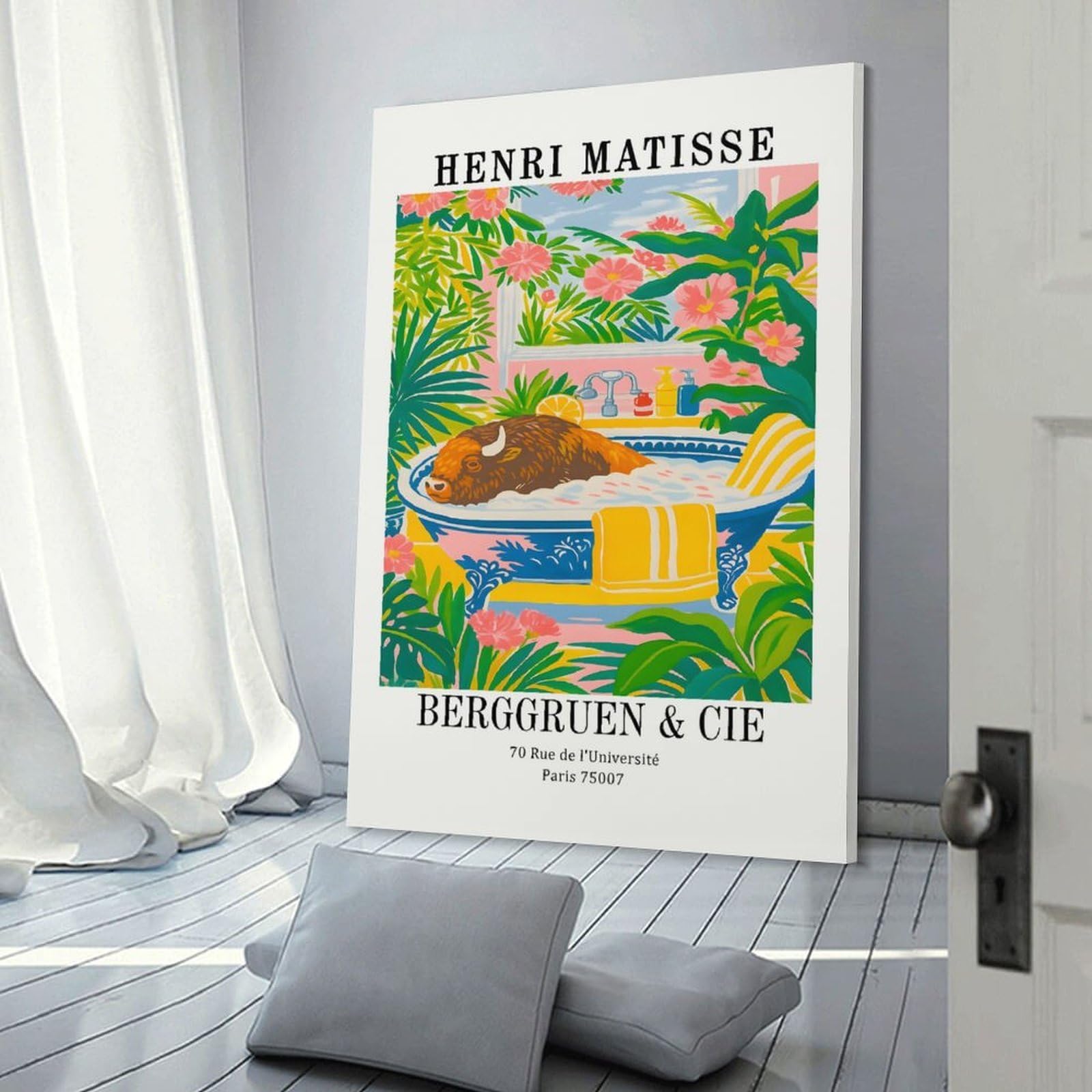 Junmoney Henri Matisse Buffalo in Bathtub Canvas Wall Decor 20x30inch(50x75cm), for Workspace Walls, Study Corners Or Bedrooms, Decorative Artwork for Productive Spaces