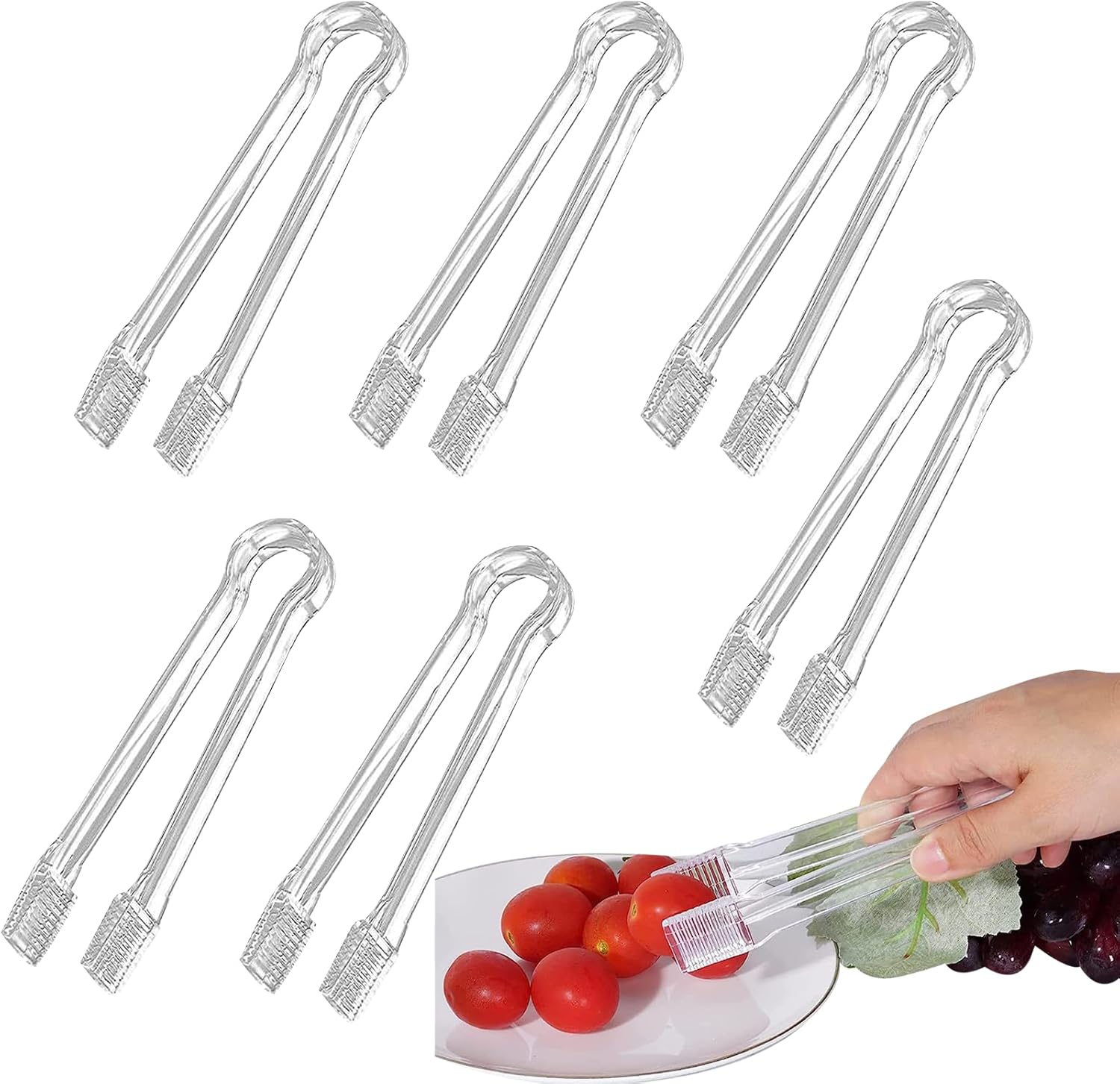 6Pcs Plastic Tongs Transparent Serving Tongs for BBQ Table Kitchen