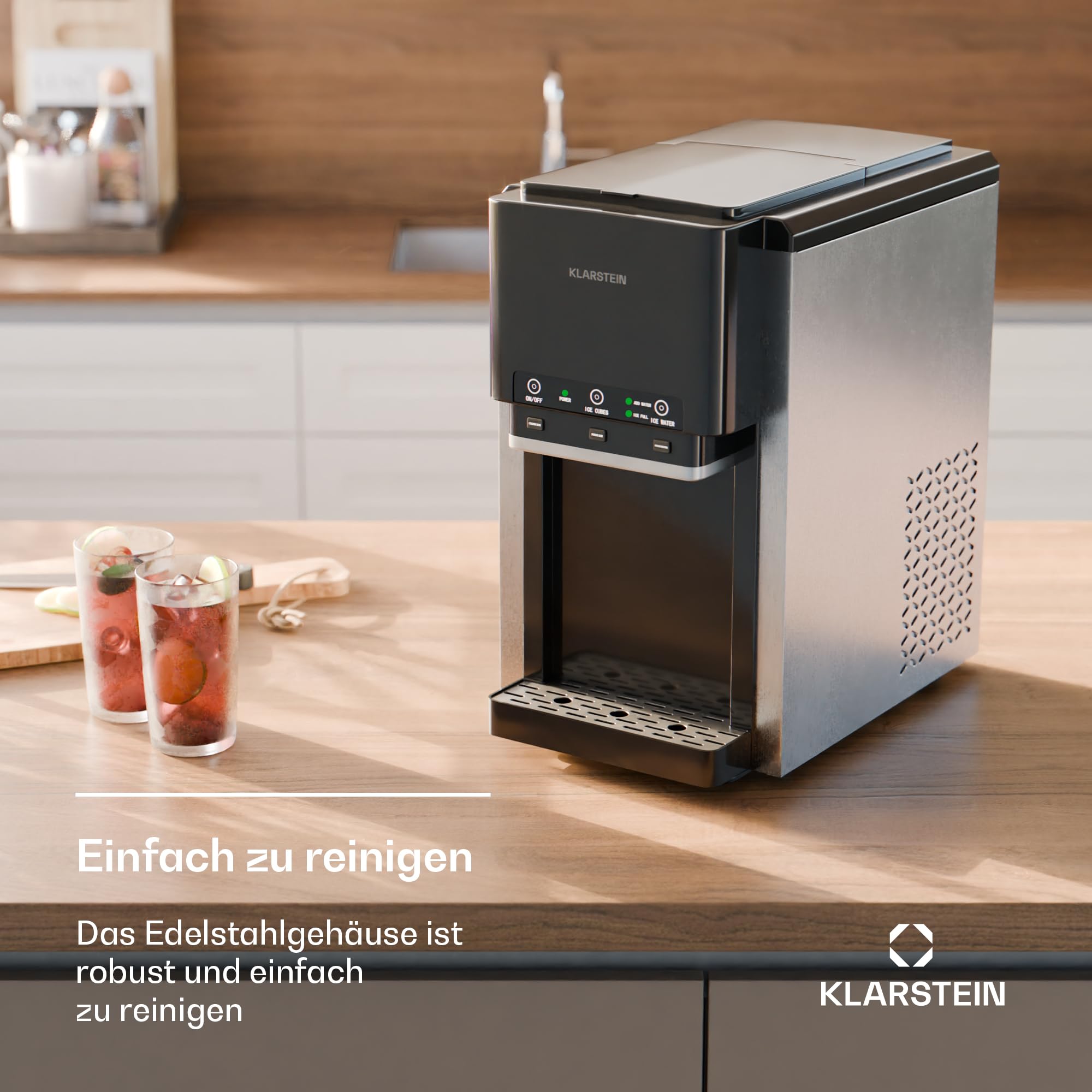Klarstein ArcticBlend 3in1-Eiswürfelmaschine – 20 kg/24 h, Kugeleis & Crushed Ice, Wasserspender, 6-Liter-Wassertank, Edelstahl, Eiswürfelbereiter, Ice Maker, Schwarz
