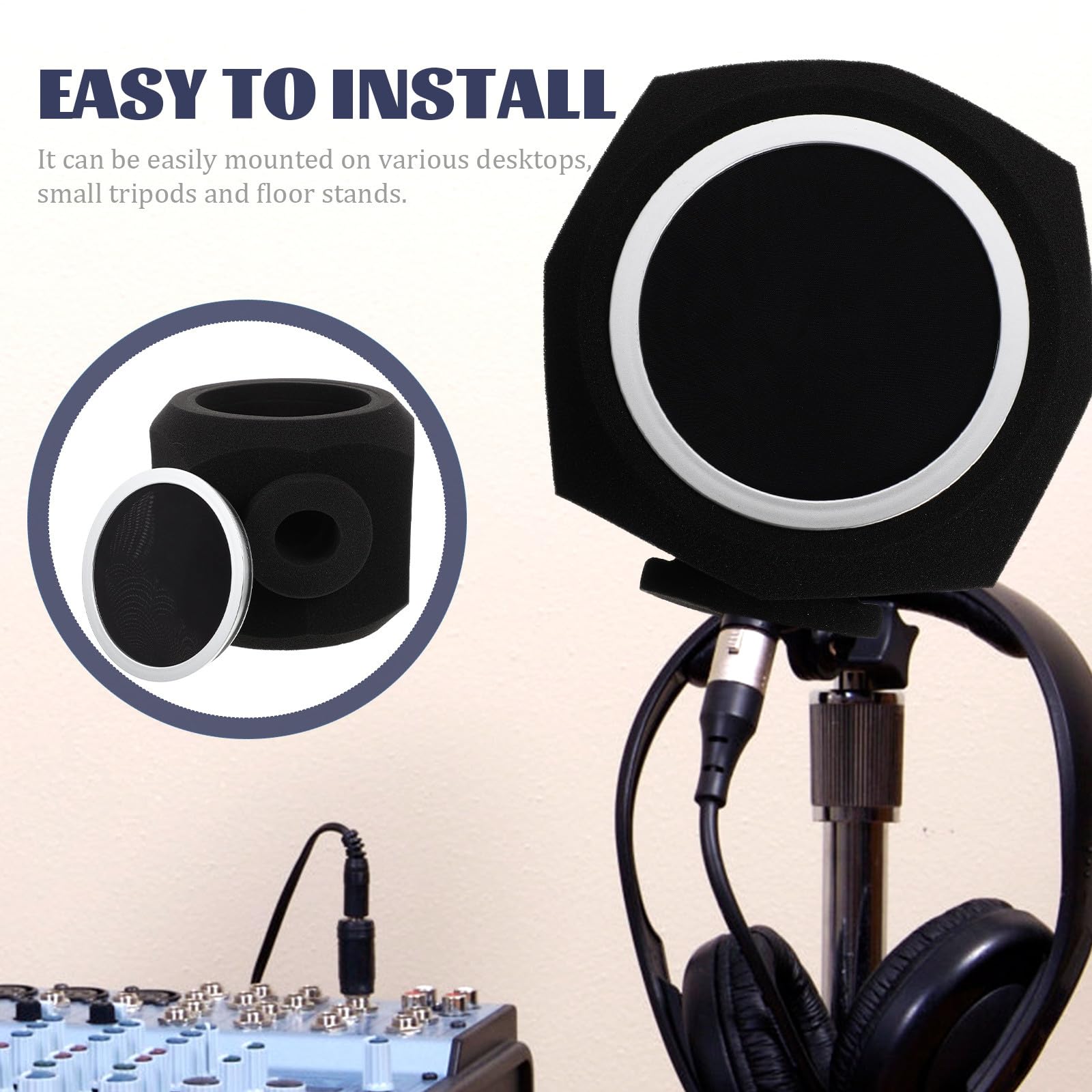 F2 Funda de Esponja para Micrófono, Cubierta Absorbente Negra | Reducción de Ruido para Grabación Interior, Filtro de Interferencias por Viento y Sonido, Uso Trípode Pequeño