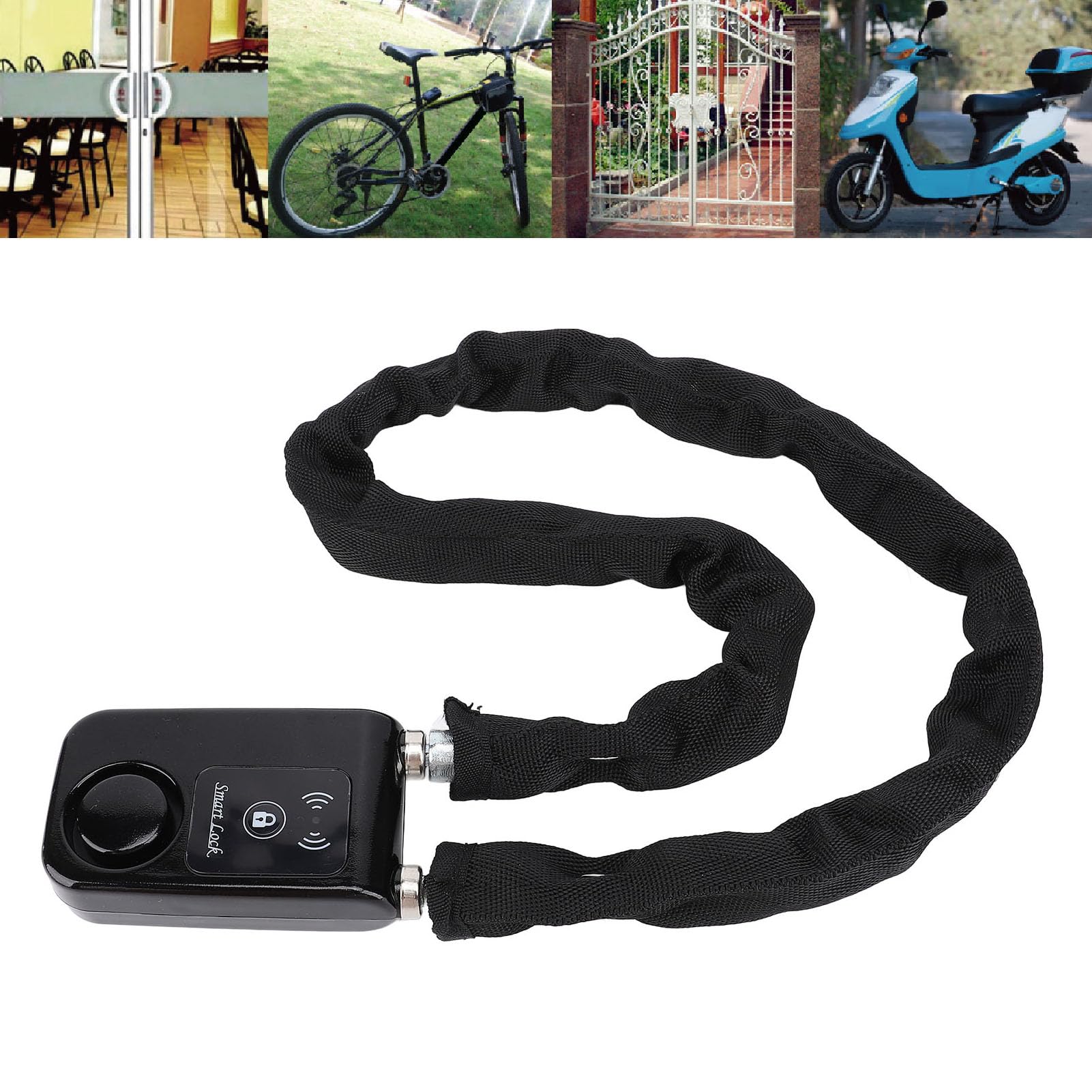 Intelligentes Fahrradschloss mit APP-Steuerung, 110 DB Alarm, IP44 Wasserdicht, Automatische Entriegelung über Bluetooth, Diebstahlschutz-Kettenschloss für Fahrräder, E-Bikes, Motorräder,