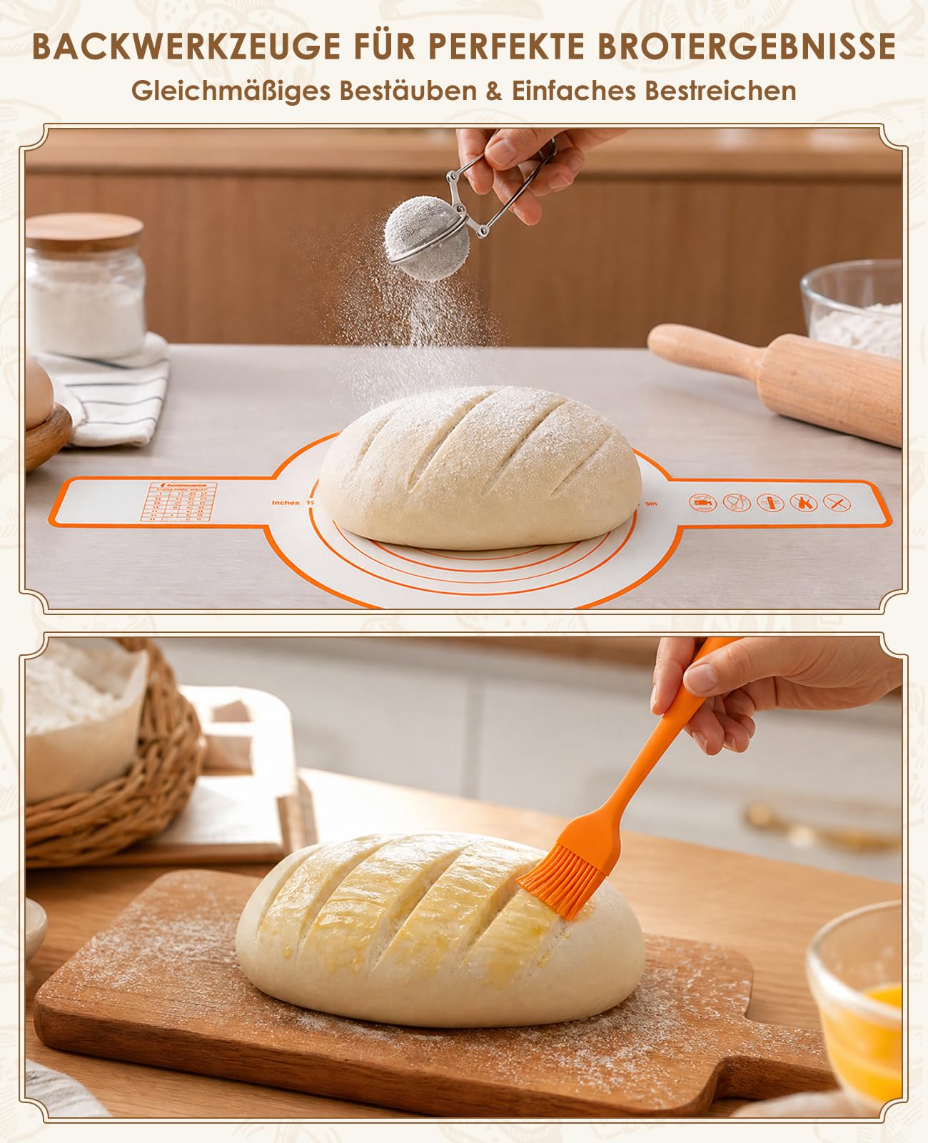 Sauerteig Starter Set, Gärkörbchen Rund und Oval zum Brot backen