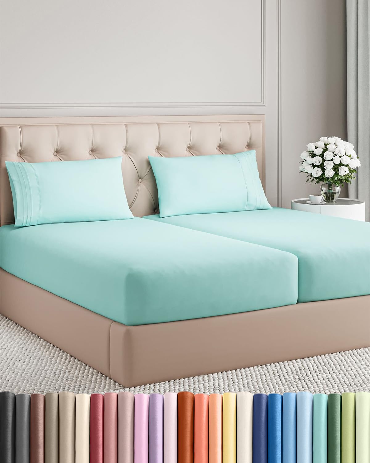 Split King Size 5 Piece Sheet Set - Comfy Breathable & Cooling Bed Sheets Set - Hotel Luxury Bedding for Women, Men, Kids, Teens, Boys & Girls - Deep