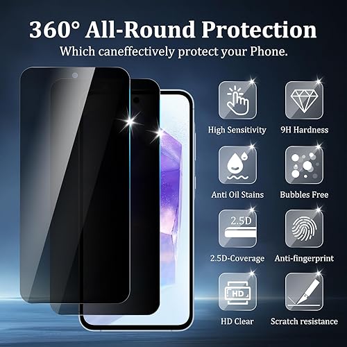 Miniatura 9 de Paquete de 2 protectores de pantalla de privacidad para Samsung Galaxy S21 FE, película de vidrio templado, dureza 9H, arañazos, claridad HD