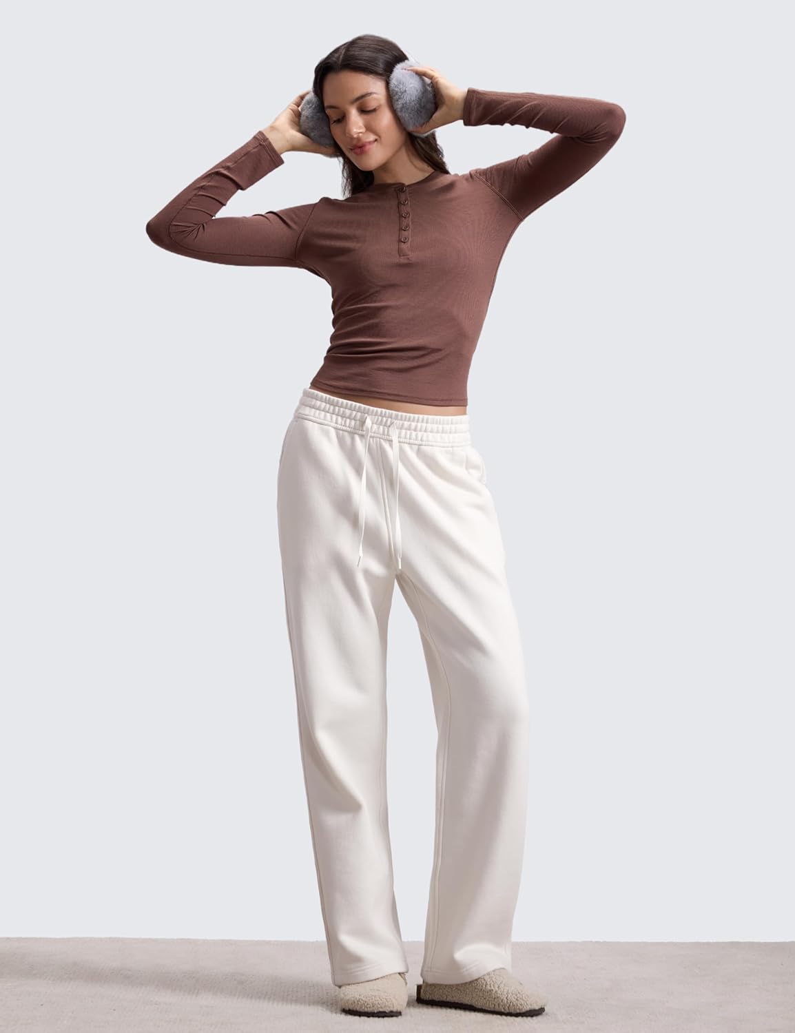 CRZ YOGA Cotton Fleece Lined Sweatpants Women 28"/30"/32" - Straight Leg Casual Lounge Pants with Pockets Winter Warm - Image 3