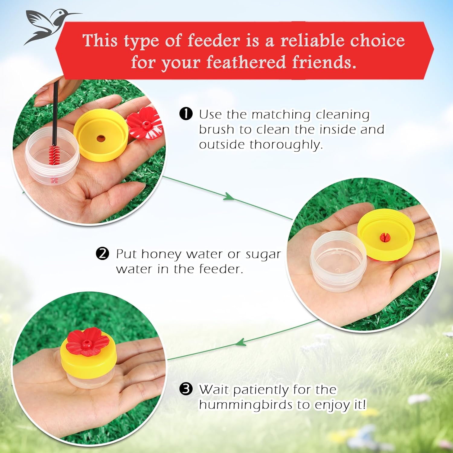 Handheld Small Hummingbird Feeders, 4pcs Mini Hummingbird Hand Feeder with Cleaning Brush, Window Plastic Humming Bird feeders for Outdoors - Image 6