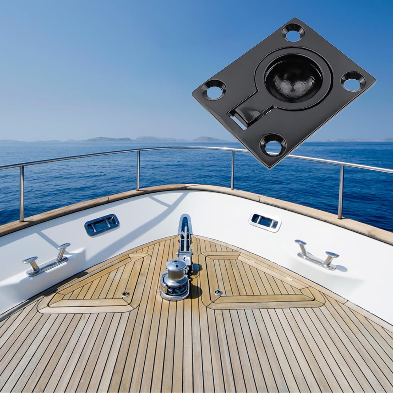 8 Pcs Black Stainless Steel Flush Pull Ring Handles Hidden Recessed Furniture Handle Recessed Boat Hatch Latch, 1.8"x1.4"