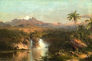 View of Cotopaxi Volcano Mountains Waterfall South America Tropical Landscape Painting By Frederic Edwin Church 20"X30" Image Size on Matte Paper Fine Art Print Poster Shipped Rolled-up