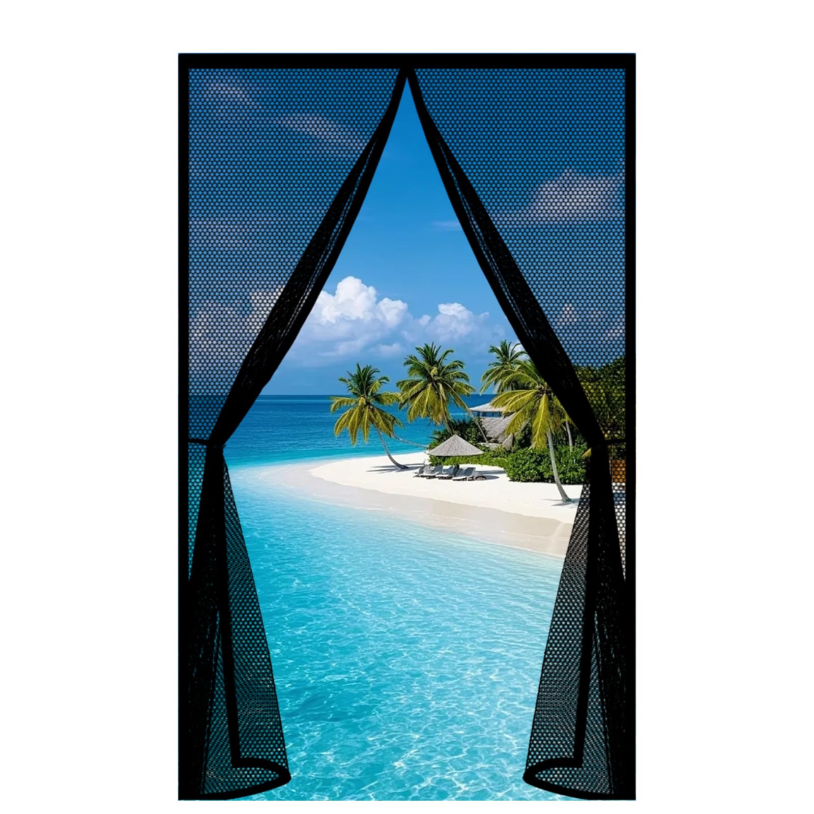 Mesh Curtain 160 x 230 cm Keep Bugs Out, Full Frame Magic Tape, Powerful Magnets, Self Sealing, No Drill Installation, Magnetic Insect Door for Balcony Bedroom Doors, Black