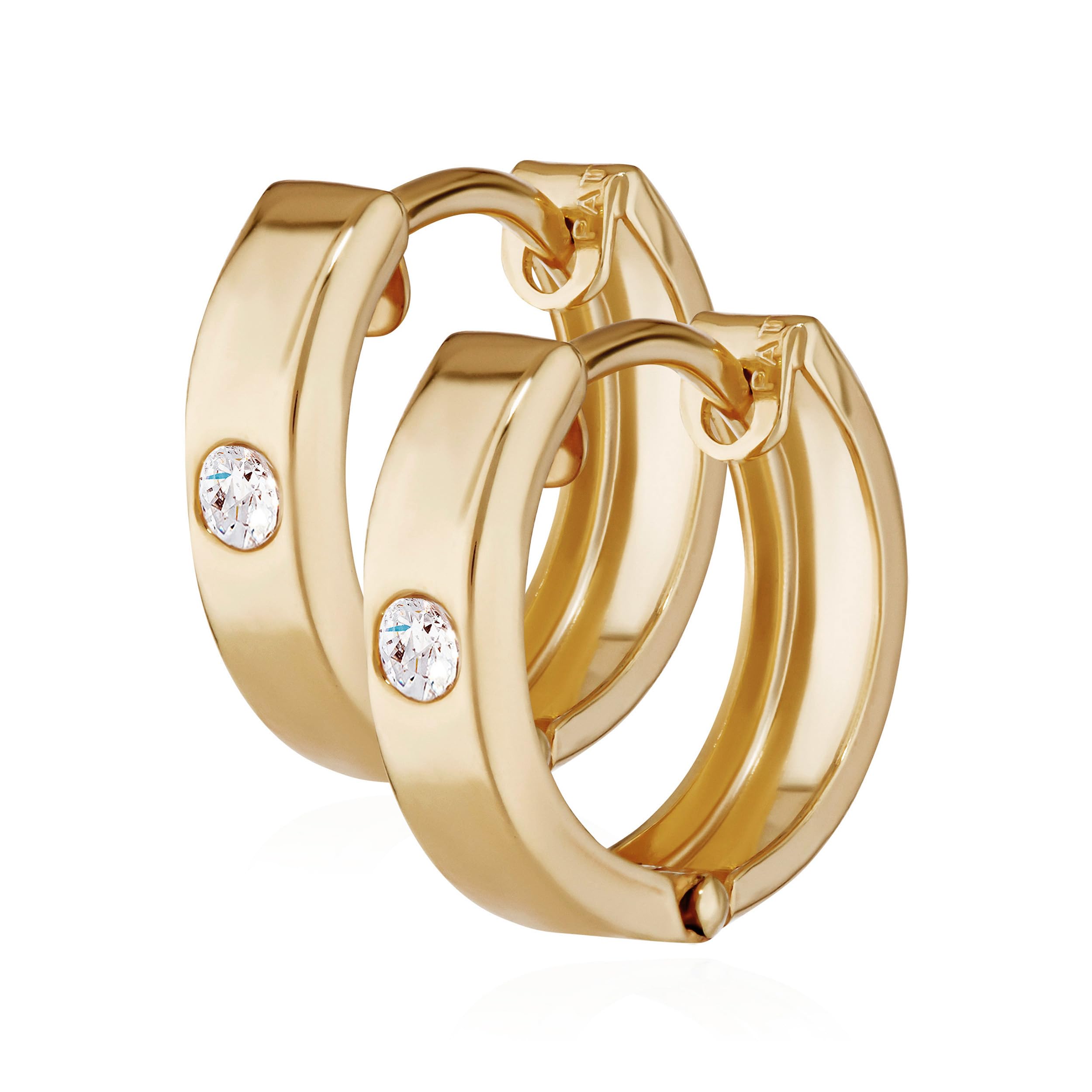 NKlaus Orecchini A Cerchio Oro Giallo 585 (14K) – Singolo, Con Zirconi Quadrati, Diametro 12mm, Larghezza 3,1mm
