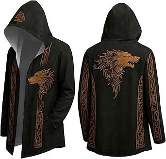 Générique Veste à Capuche Homme Style Viking - Polaire Chaude Militaire