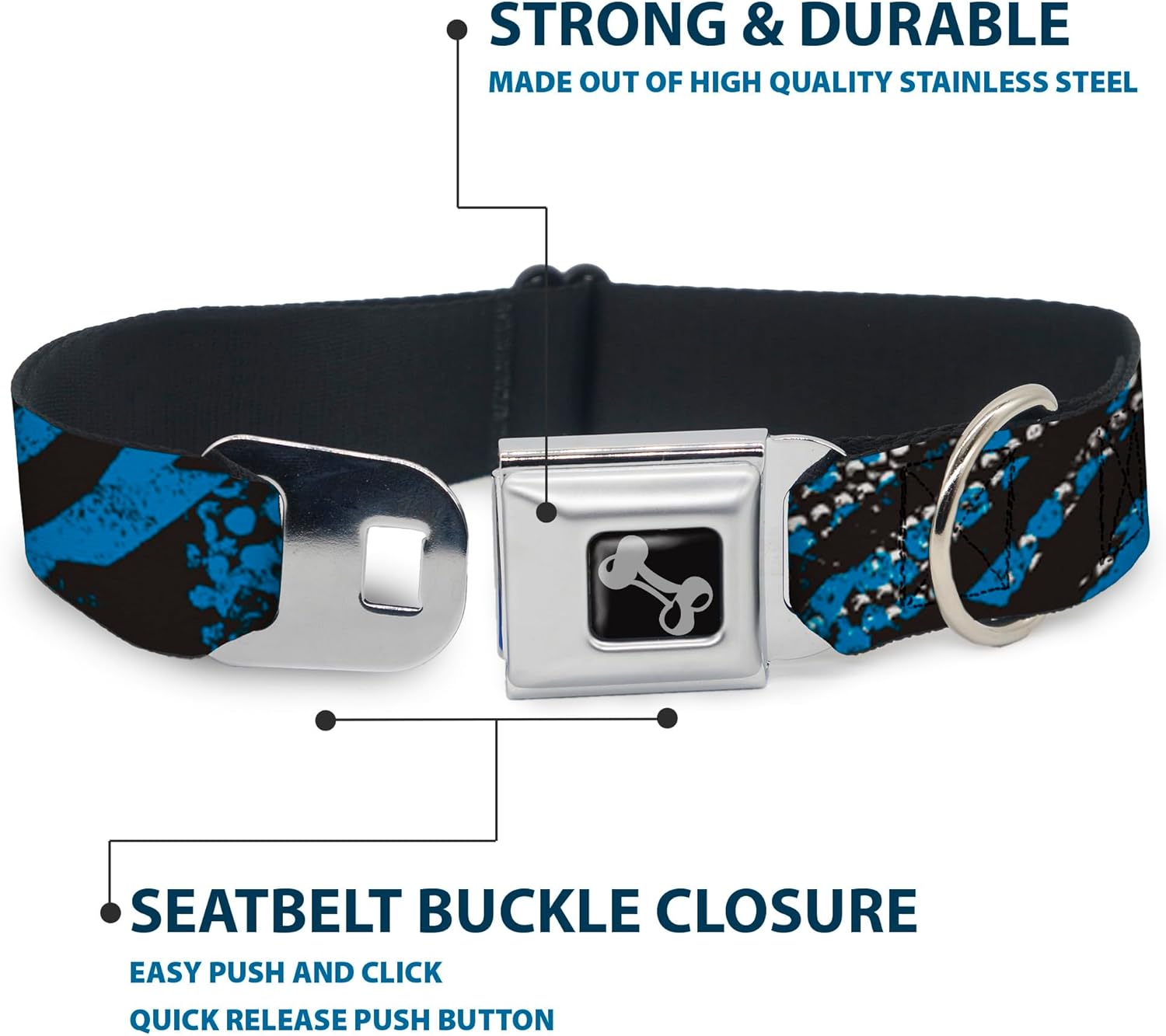 Dog Collar Seatbelt Buckle Grunge Tread Blue 9 to 15 Inches 1.0 Inch Wide