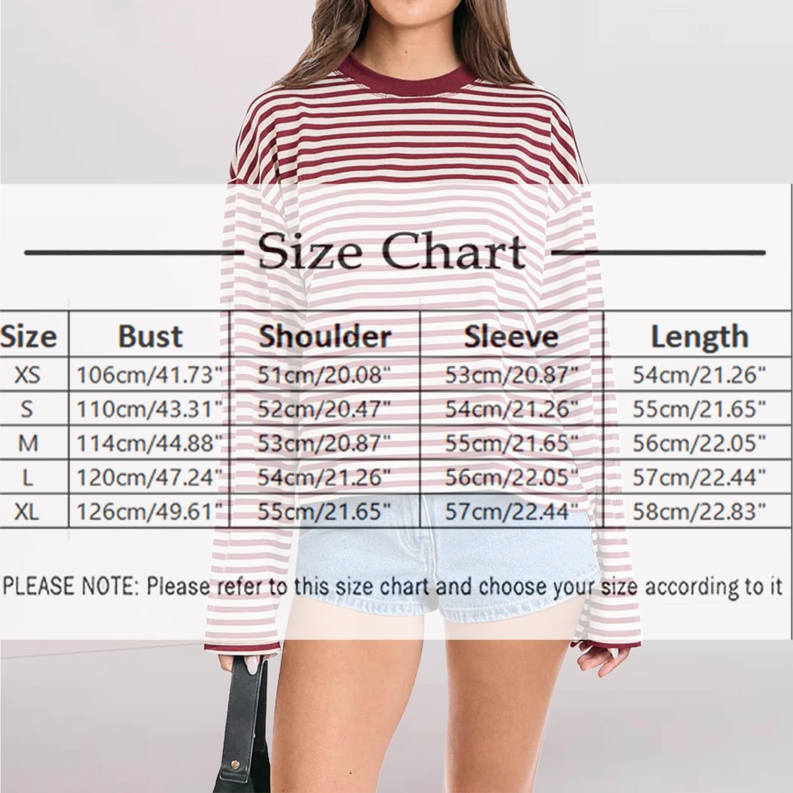 T-Shirt Rayé Femme Oversize Tee Shirts à Manches Longues Col Rond Haut Ample Pull Décontracté Y2K Top pour Printemps Automne Hiver Streetwear