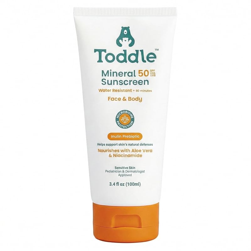Protetor solar mineral corporal Toddle SPF 50, rosto e corpo, 100 mL