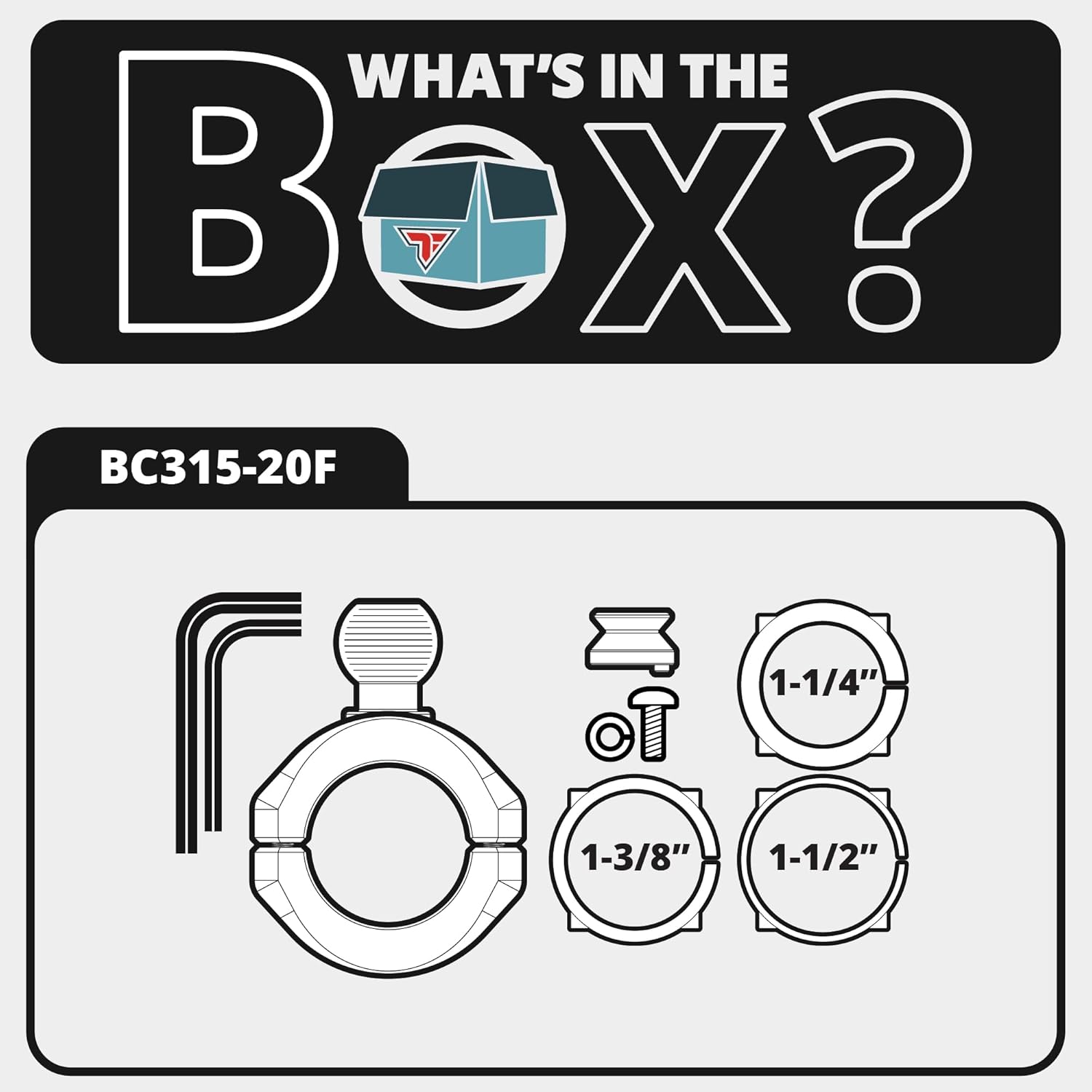 Tackform Black BC3 Universal Clamp Fits 1-1/4" to 1-1/2" Bars | Bushings Included | Billet Aluminum | 20mm Ball | Designed For Motorcycles, Roll Cages, Harness Bars, More