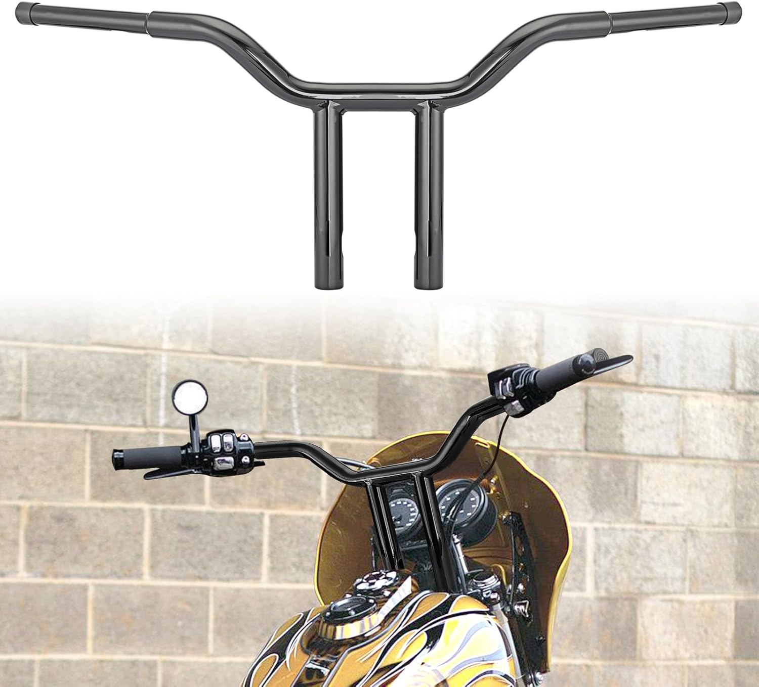 WSays 14'' Rise T-Bar Handlebar Drag Bar 1-1/4'' Diameter Compatible with Harley Dyna Softail Sportster XL 883 1200 1996-2024 Fit Touring Road King Gloss Black