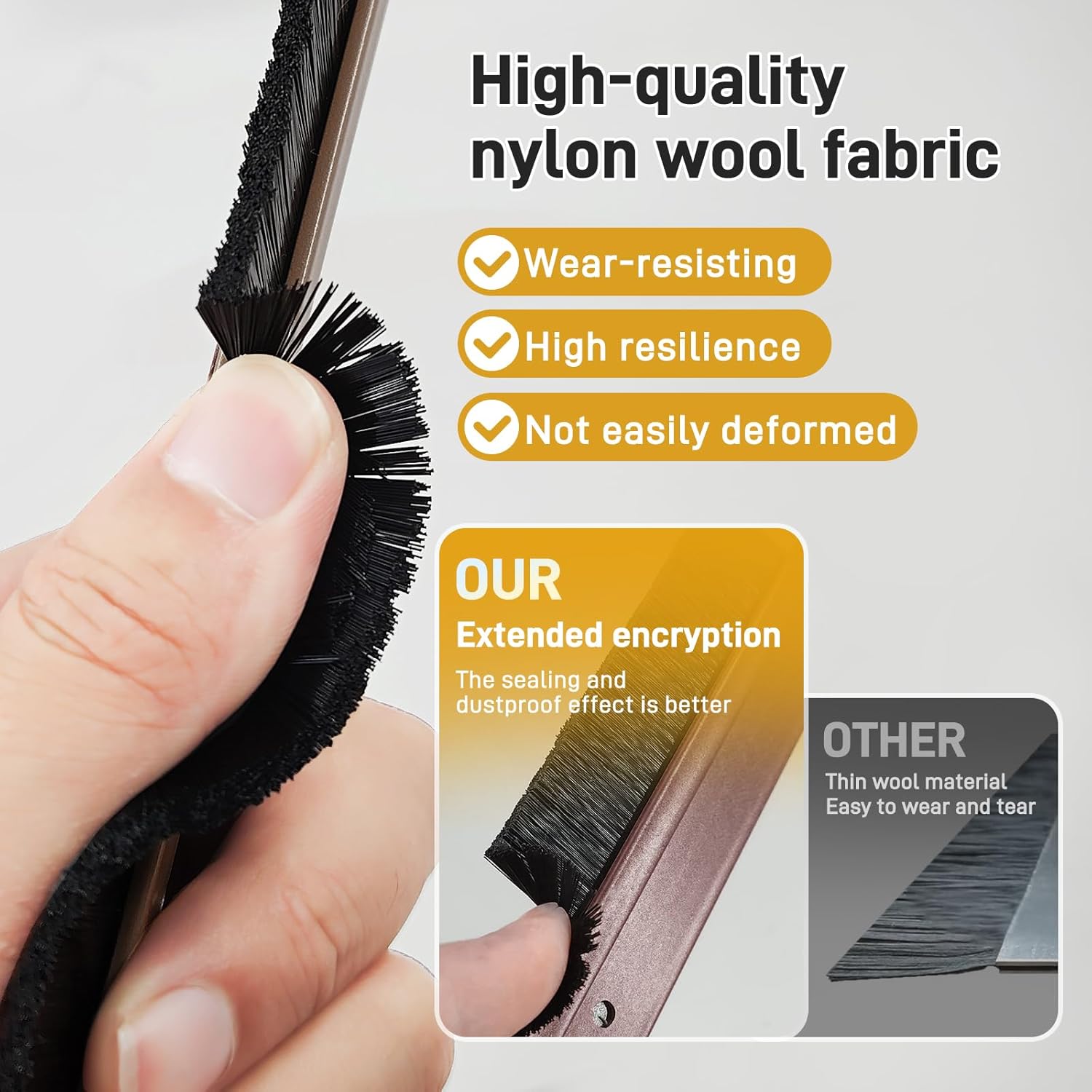2 Pcs Door Sweep Door Brush Bottom Sweep with H-Shape Aluminum Alloy Base for Home、Industrial，1.2-Inch Door Brush (2.2Inch Wx39.4Inch L),Brown