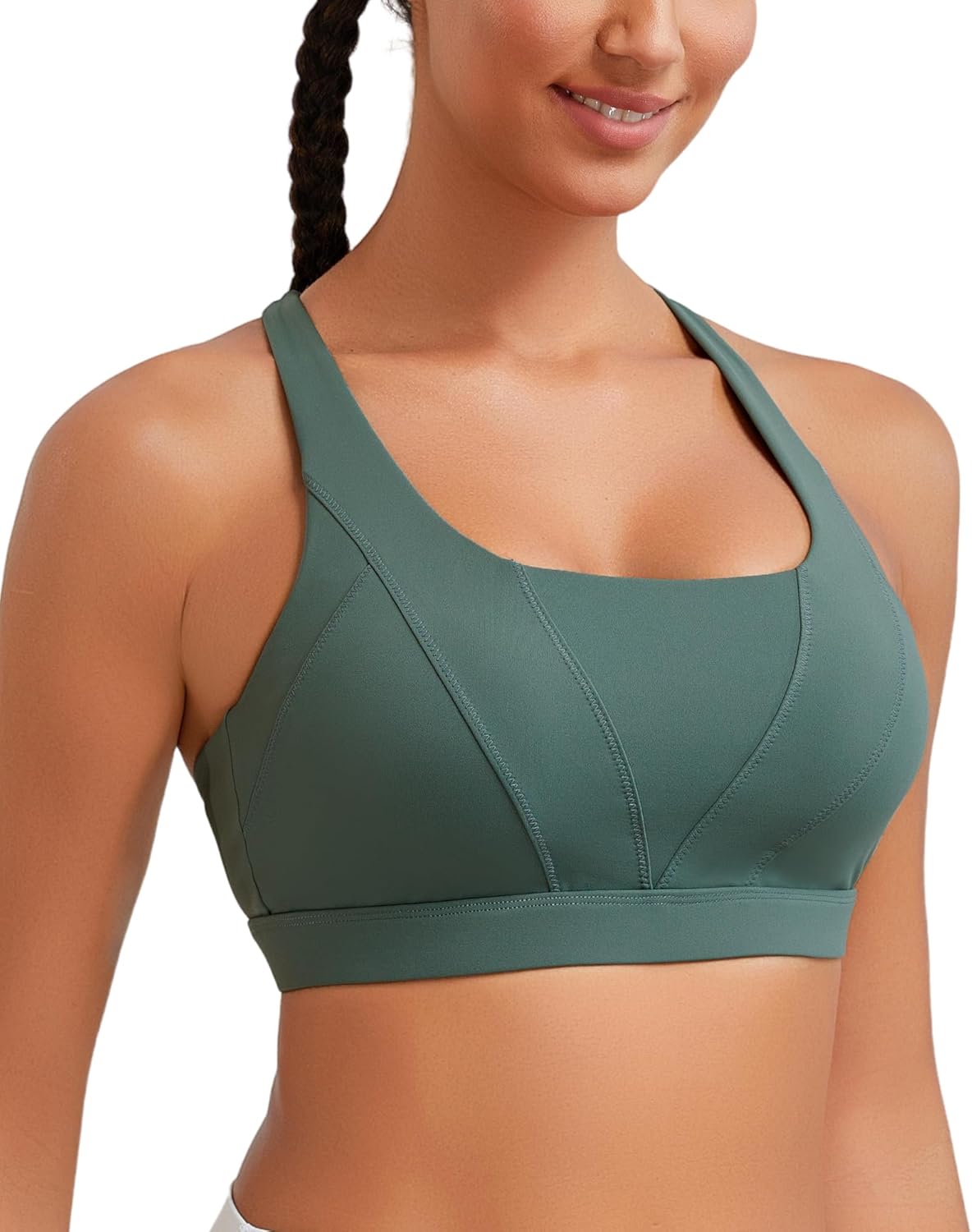 RUNNING GIRL Sports Bra for Women High Support, Molded Cup High Impact Sports Bras with Sewn in Pads Strappy Running Bra - Image 2