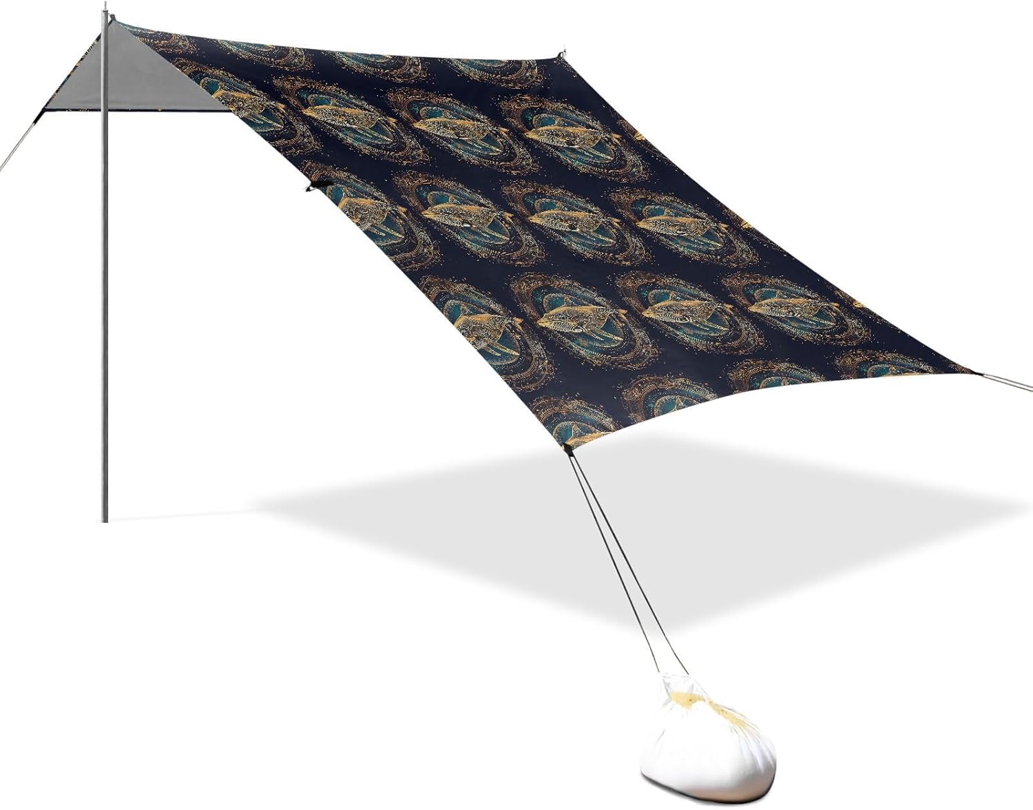 ALAZA Golden Whale Mandala Beach Tent Sun Shelter UPF50+ Protection Beach Shade Canopy w/ 4 Sandbags for Outdoor Camping, Fishing, Backyard Fun, Picnic, 10x9 ft