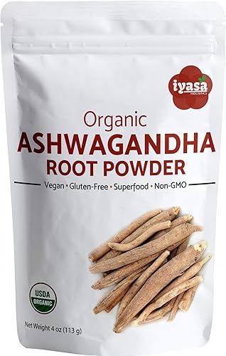 Iyasa Holistics Polvo de Ashwagandha orgánico, Withania Somnifera, Superalimento crudo, suplemento de entrenamiento, paquete resellable