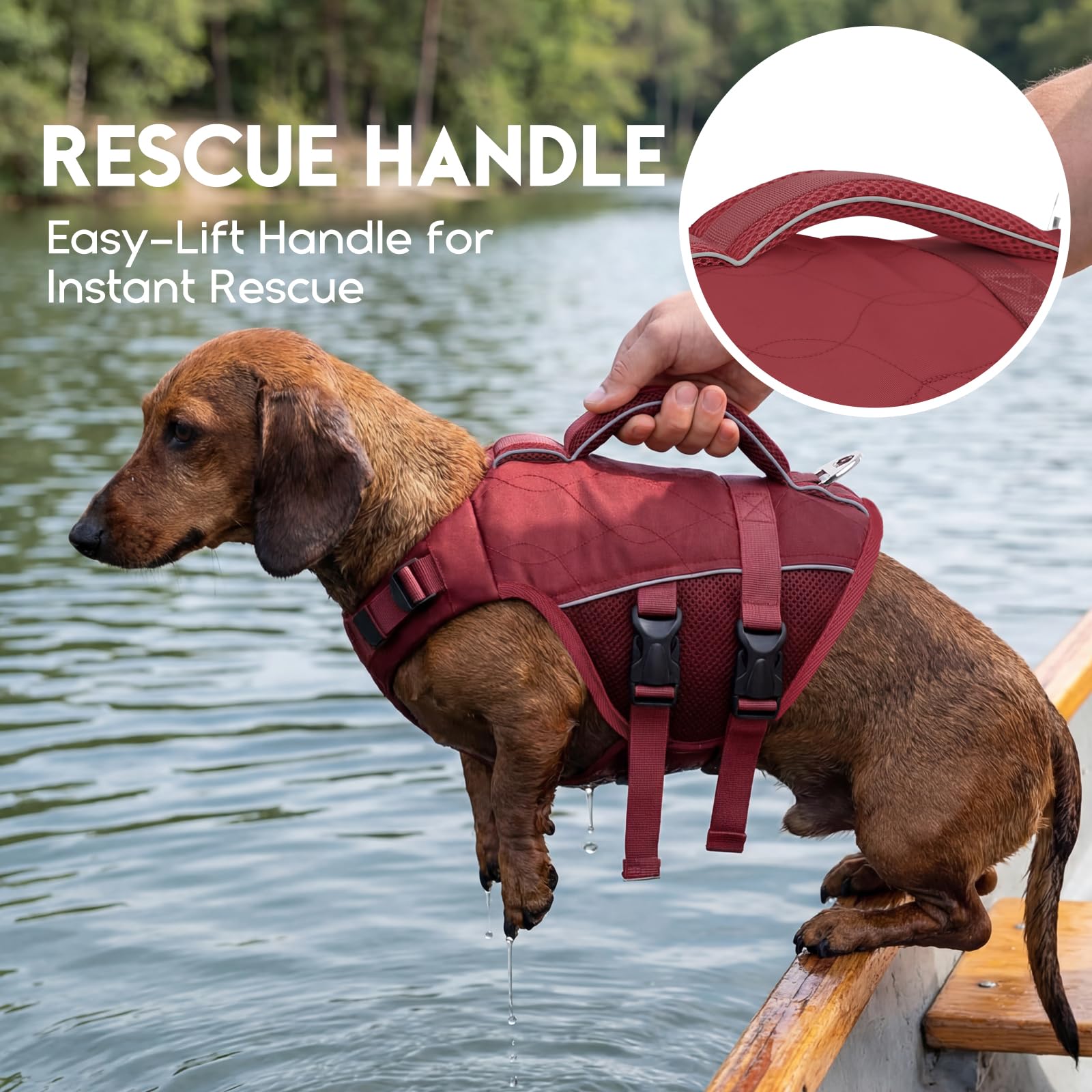 ASENKU Chaleco Salvavidas para Perros con Asa de Rescate, Cinturón Reflectante y Anilla D - Arnés Flotante con Panel Ventilado de Malla en el Vientre para Natación, Paseo en Barco, Seguridad en Agua