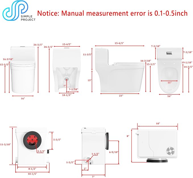 Inodoro macerador de 600 W, sistema de inodoro upflush de una pieza de 16 pulgadas para sótano, potente y silencioso, con bomba, 3 entradas de agua y ventilación AC, fácil instalación y ahorro de espacio miniatura 2