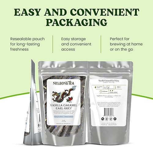 Vista 44 de Nelson's Tea - Té Earl Grey Hoja suelta - Té negro de frambuesa Earl Grey con frambuesas secas - Hoja suelta Earl Grey con pétalos de aciano