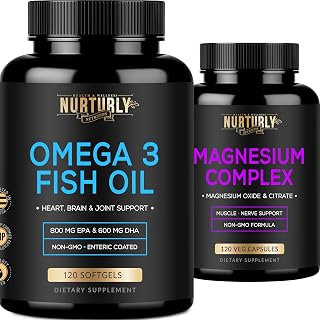 Magnesium Complex and Omega 3 Fish Oil - Magnesium Citrate 500MG – Fish Oil 2000mg, 800mg EPA and 600mg DHA - Muscle Relaxation, Sleep and Energy, Bone Health, Brain, and Heart