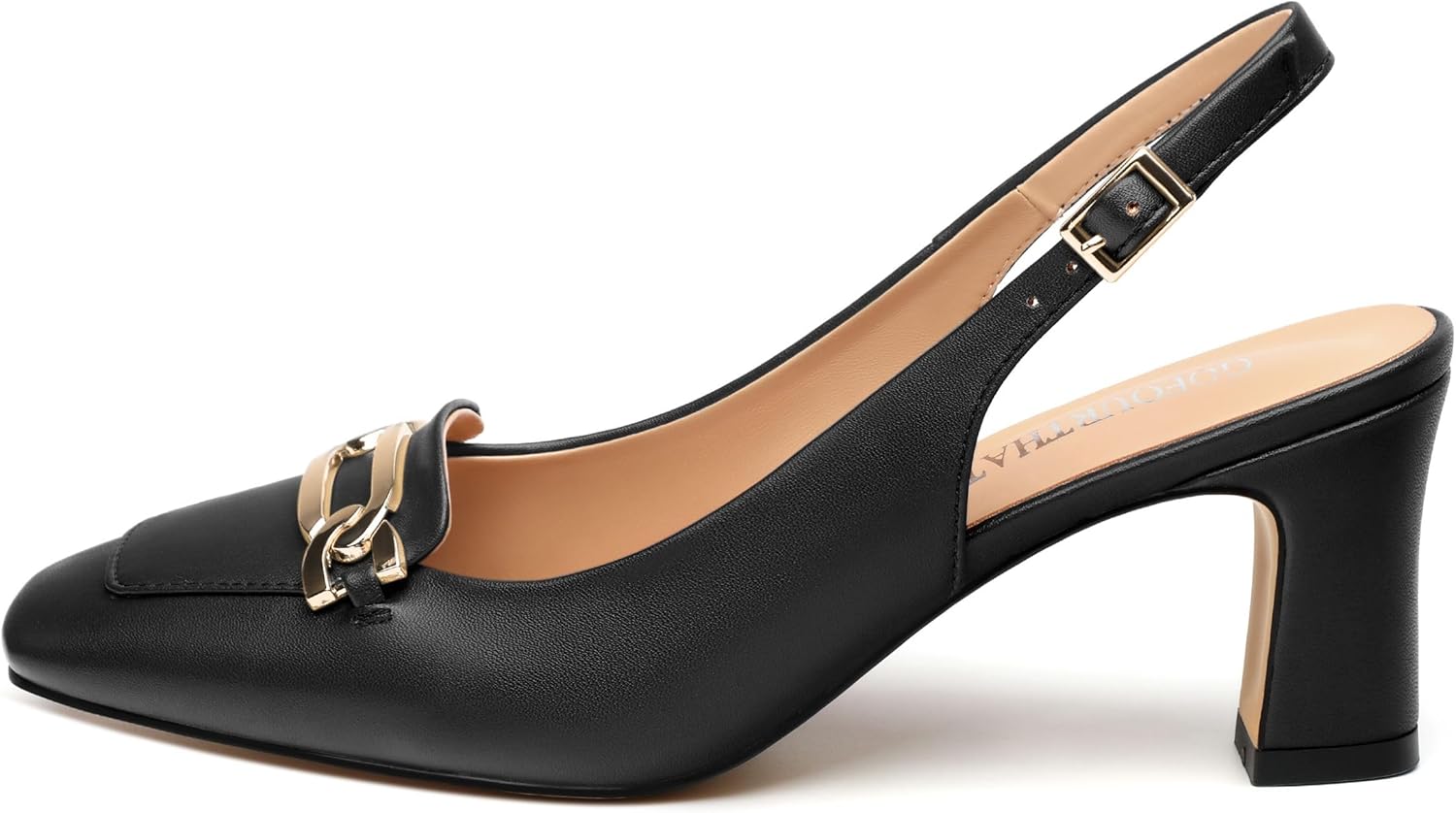 Women's Pumps Slingback Chunky Block Heels Square Closed Toe Strappy Patent Pumps Comfortable Casual Party Dress Shoes 2.5 Inch - Image 3