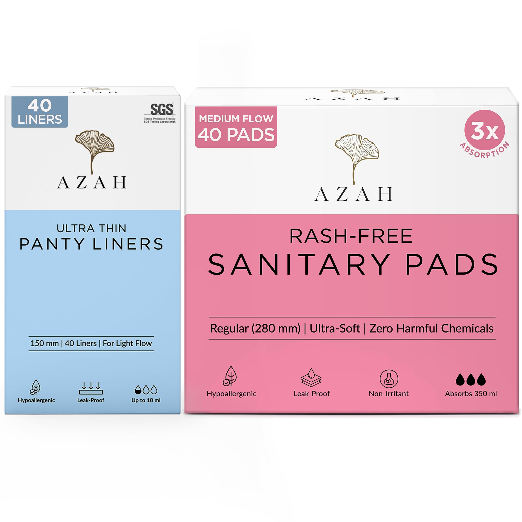 Azah Rash free Sanitary pads + Ultra soft panty liners | Sanitary combo pack for women | Pack of 40 - All Regular (without disposable bags) organic cotton pads and 40 liners | Made Safe Certified (B09F9C7Q2W) Amazon Price History, Amazon Price Tracker