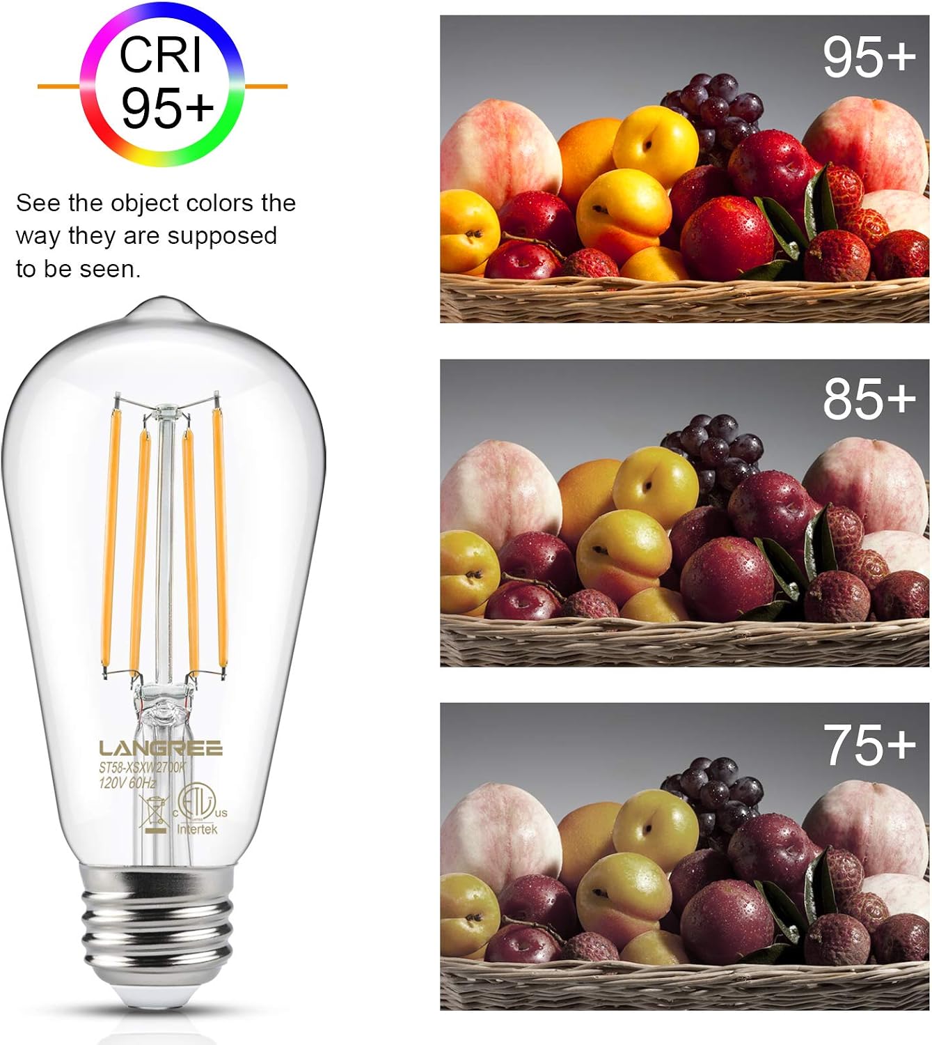 Vintage LED Edison Bulb 6W, Equivalent 60W, Soft White 2700 Dimmable Led Filament Light Bulb, E26 Medium Base, High CRI 95 Eye Protection Led Bulb, Decorative Antique Lamp for Home Bedroom, Pack of 6