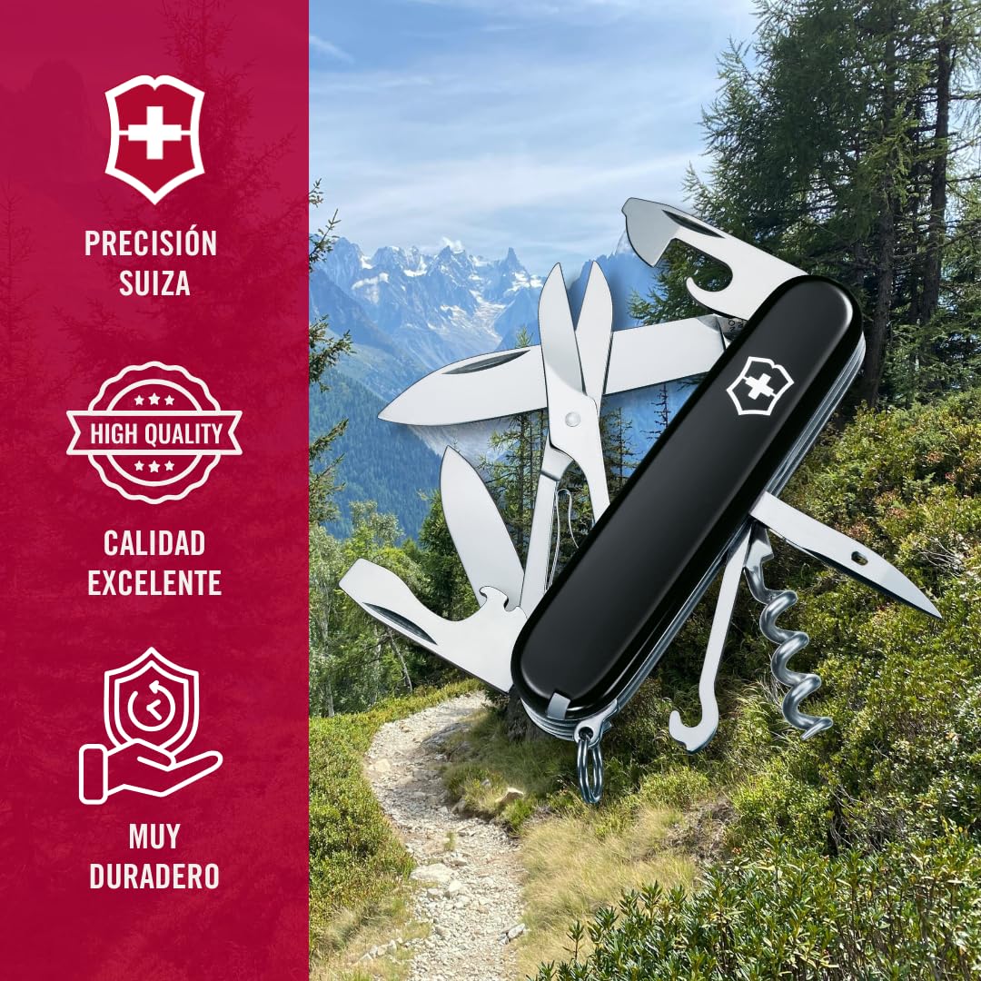 Victorinox Climber Navaja con 14 funciones, incluyendo hoja grande y abrebotellas | Navaja de bolsillo hecha en Suiza, construcción duradera, herramienta multifunción, camping y uso diario