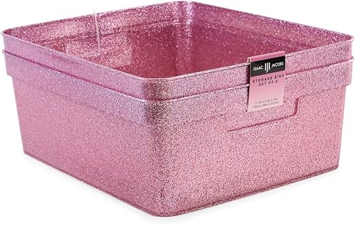 Miniatura 8 de Isaac Jacobs Contenedor de almacenamiento mediano con purpurina (14 x 11.5 x 5.5 pulgadas) con asas recortadas, organizador de plástico,