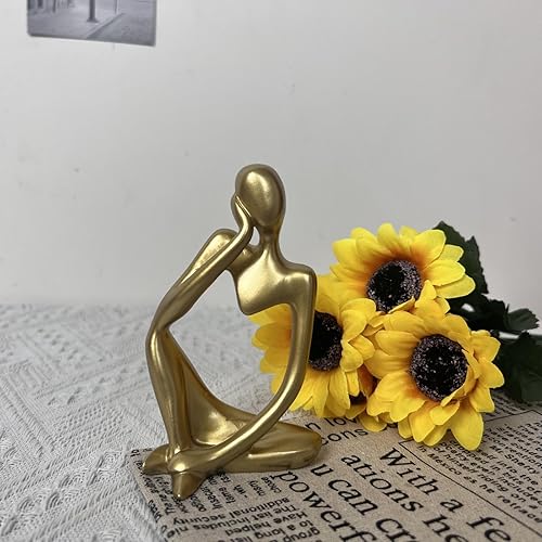 Miniatura 34 de Estatua de lectura, escultura abstracta, estatuas de resina para decoración del hogar, estante moderno de oficina en el hogar, estantería de Oro